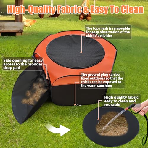 Brooder Box for Chick, 6-in-1 Chick Starter Kit, Includes Brooder Heating Plate, Baby Chicken Pen, Chicken Feeder, Waterer, Perch, Nesting Pad (Brooder Set) - color: Orange, Black