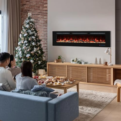 42" Electric Fireplaces Inserts, Recessed & Wall-Mounted Fireplace Heater with Thermostat, Multicolor Flames,Timer, Log & Crystal, 750/1500W - size: 42 inch