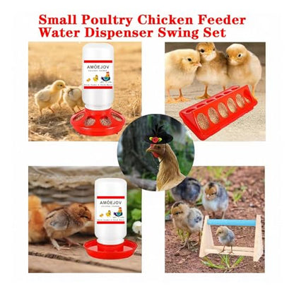 Chick Feeder and Waterer Kit,Automatic Chicken Feeder and Waterer Set with Chick Perch & Chicken Hats for Hen, for Baby Chicks, Ducks, and Quail.Chicken Coop Accessories
