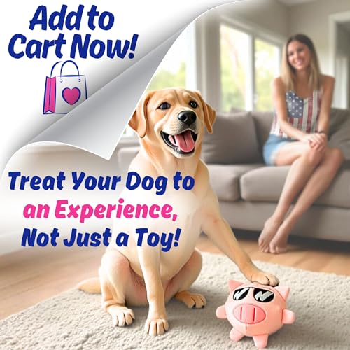 Piggy 3 in 1 Plush Pig Dog Chew Toy with Squeaky Ball Inside for Aggressive Chewers, Super Interactive, No Stuffing, Strong Tough Heavy Durable, Birthday Gift Box for Small & Large Breeds - color: Pink