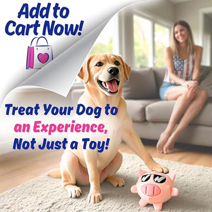 Piggy 3 in 1 Plush Pig Dog Chew Toy with Squeaky Ball Inside for Aggressive Chewers, Super Interactive, No Stuffing, Strong Tough Heavy Durable, Birthday Gift Box for Small & Large Breeds - color: Pink
