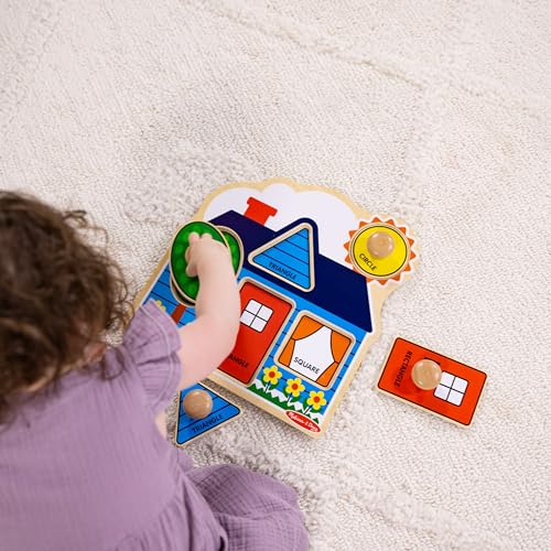 Melissa & Doug First Shapes Jumbo Knob Puzzle, Wooden Peg Puzzle for Toddlers, Educational Toy for Shape Recognition and Fine Motor Skills, Ages 1+ - style: Shapes