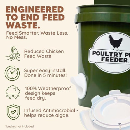 Poultry Pro Chicken Feeder & Waterer Set - As seen on Shark Tank, 3 Ports, Seal Bushings, Hole Saw & Waterer, DIY Feeders for Buckets, Barrels, Bins & Troughs (Bucket Not Included) - style: Feeder and Waterer Bundle