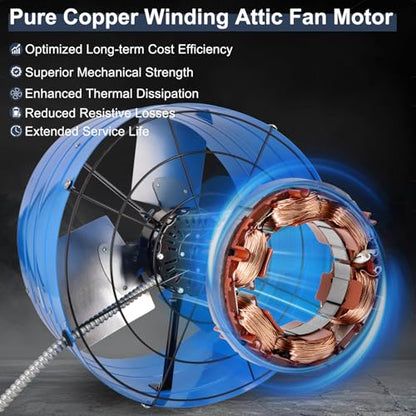 Criditpid 16 Inch Gable Mount Vent Attic Fan, Exhaust Ventilation Fan with Adjustable Thermostat for Gable, Home, Shed, Garage, Portable Building, 4A, 1050RPM, 1945CFM, Blue. - color: 1945CFM