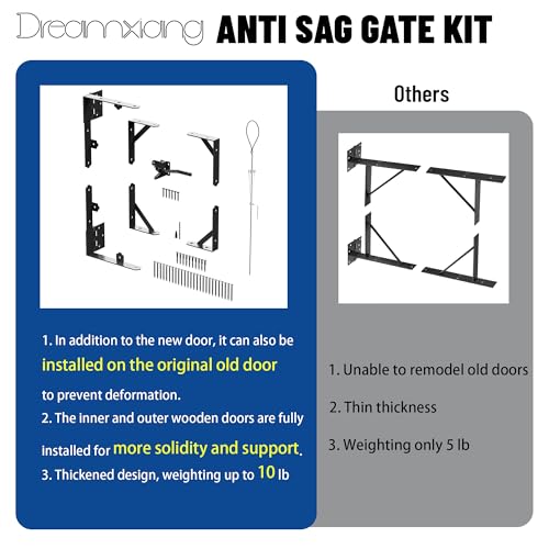 Gate Corner Brace Bracket Anti Sag Gate Frame Kit with Self-Locking Gate Latch, Heavy Duty Gate Repair Kit for Wooden Fence, Driveway Gates, Shed Doors, Wood Windows,Gate Support Hardware Kit, 1 Pack