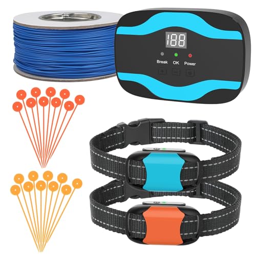 RUXAN Electric Fence for Dogs,Wireless Fence for Two Dogs,Underground Dog Fence System,Waterproof Electric Dog Fence and Two Dog Collars,Basic In-Ground Pet Fence Containment Kit Fence for Dogs - color: BL/RD