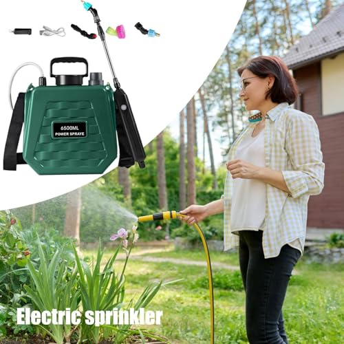 Electric Sprayer - Portable Mister Rechargeable - Battery Garden Sprayer with Adjustable Shoulder Strap - for Farm Lawn Yard Backyard Agriculture Plant Outdoor Home - color: 6.5L Army Green