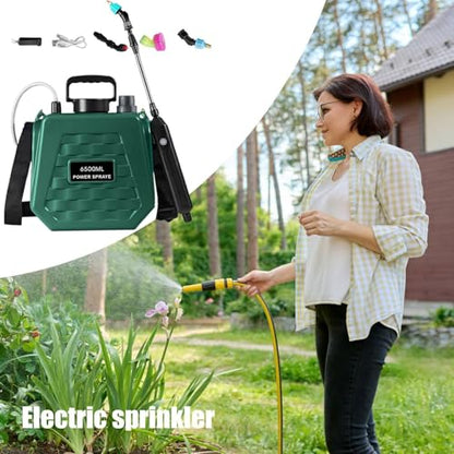 Electric Sprayer - Portable Mister Rechargeable - Battery Garden Sprayer with Adjustable Shoulder Strap - for Farm Lawn Yard Backyard Agriculture Plant Outdoor Home - color: 6.5L Army Green