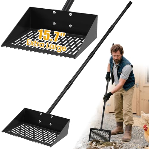 Alloy Steel Chicken Poop Scooper for Sand - 15.7” Extra Large Chicken Coop Scoop - Simplified Cleaning 40-67” Poop Scoop with Adjustable Handle - size: 15.7" Wide