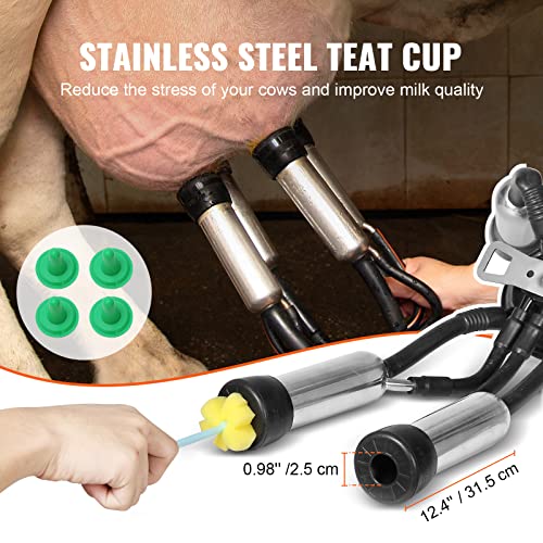 VEVOR Goat Milking Machine, 12 L 304 Stainless Steel Bucket, Electric Automatic Pulsation Vacuum Milker, Portable Milker with Food-Grade Silicone Cups and Tubes, Adjustable Suction for Cows and Sheep | Automatic Pulsation Vacuum, Portable Milker with Food