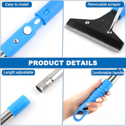 Heavy Duty Floor Scraper, 8" Wide Razor Blade Scraper Tool with 48" Long Handle, 10PCS Extra Metal Blades for Cleaning Wall Glass Floor Paint Gum Stains Stickers Linoleum Stove Top