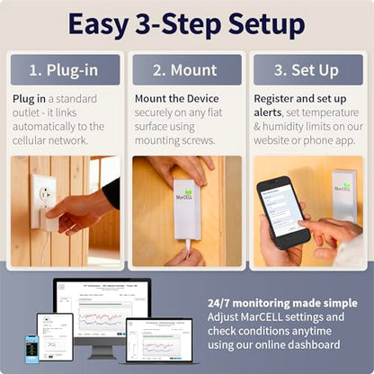 MarCELL Cellular Temperature, Humidity & Power Monitor (Verizon) - Made in The USA - RVs, Pet Safety Monitoring, Second Home Monitoring, Greenhouse Monitoring,- 24/7 Monitoring & Instant Alerts