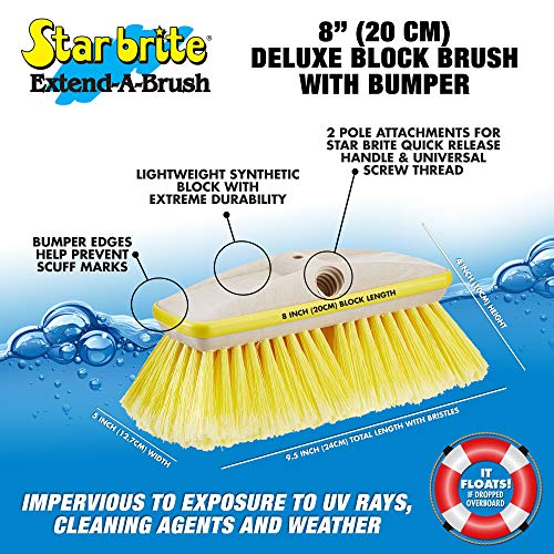 STAR BRITE Premium 8" Soft Brush Head W/Bumper - Dual Connections Fit Either Standard 3/4" Threaded Poles or Extend-A-Brush Handles (Soft) (Yellow) (040161) - color: Yellow, size: Deluxe 8" Brush