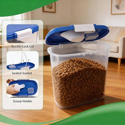 10-15 Lbs Dog Food Storage Container Airtight - Slim Pet Cat Food Container with Lid, Scoop and Cup - Clear Plastic Dry Food Storage Bin for Dogs, Cats, Bird Seeds, Kibble, Pellets, Rice, Flour - color: Sapphire Blue