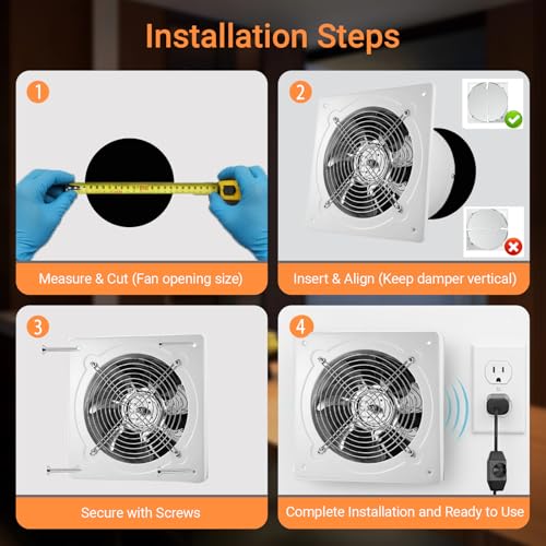 8 Inch Exhaust Fan with Speed Controller, Wall Mount Ventilation Fan | Small Fume Extractor Ventilation Fan 686 CFM with 5 Feet Power Cord for Kitchen Smoking Room Chicken Coop Basement Garage - size: 8 inch