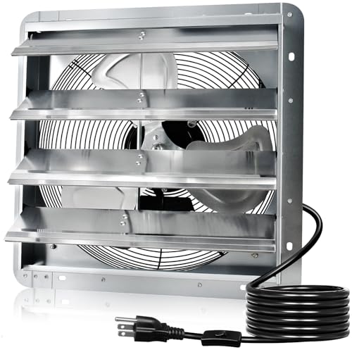 Hiorucet 18 Inch Shutter Exhaust Fan with 1.8m Power Cord, 2500CFM High Speed Low Noise Aluminum Louvered Exhaust Fan Wall Mounted for Greenhouse, Garage, Shop, Attics, Chicken Coop Ventilation Fan. - size: 18'' Exhaust Fan