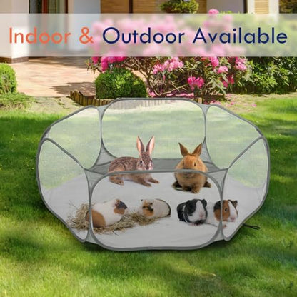Pawaboo Small Animals Playpen, Waterproof Small Pet Cage Tent with Strong Steel Wire Frame, Portable Outdoor Yard Fence for Chick/Kitten/Puppy/Guinea Pig/Rabbits/Hamster/Chinchillas, Gray - color: Gray