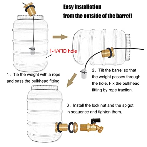 Joywayus Brass Water Container/Rain Barrel Spigot 3/4" Threaded Quarter Turn Ball Valve & 3/4" Female to 1" Male Threaded Bulkhead Fitting Water Tank Connector Fit for Garden Hose - style: Style 2