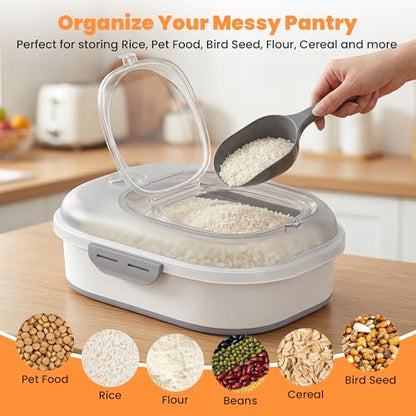 50 Lbs Rice Storage Container with Wheels, Collapsible Airtight Dog Food Storage Container with Transparent Lid, Measuring Cup, Scoop, Handle, BPA Free Rice Holder for Pet Food, Grain, Bird Seed - color: Grey/50lbs