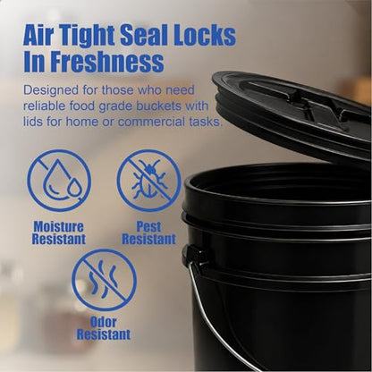 ePackageSupply 5 Gallon Bucket - Food Grade Bucket with Airtight Gamma Seal Screw-On Lid, BPA-Free, Heavy-Duty 90 Mil HDPE Plastic, Bulk Storage, Durable Container, Made in USA, Black/Black, 6 Packs - color: Black/Black, size: 6 Packs