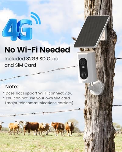 ANRAN 4G LTE Cellular Solar Security Camera Wireless Outdoor, 2K No WiFi Solar Powered Security Camera, 2 Way Audio, Smart Motion Detection, Color Night Vision, IP66, White (32GB & SIM Card Included) - color: 4G-White