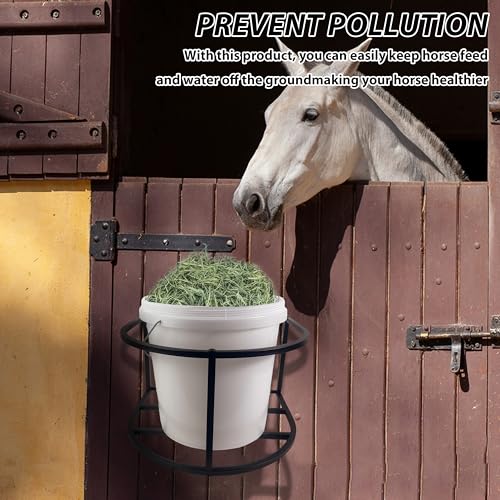 1 Pcs Horse Feed Pail Wall Mount,Heavy Duty Metal Wall Mount Water Bucket Holder for Horses Feed,Barn,Farmhouse Supplies(5 Gallon,Black)
