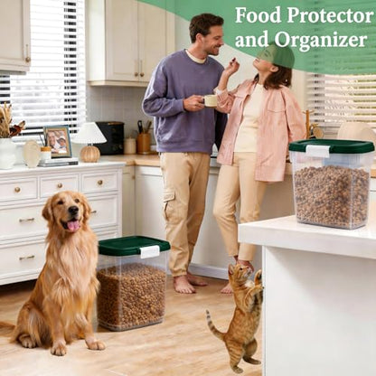 Dark Green Airtight Dog Cat Food Storage Container 10 Lbs - Slim Tall Pet Food Treat Container with Lid, Scoop and Cup - Clear Plastic Dry Food Storage Bin for Dogs, Cats, Bird Seeds, Kibble, Pellets - color: Dark Green