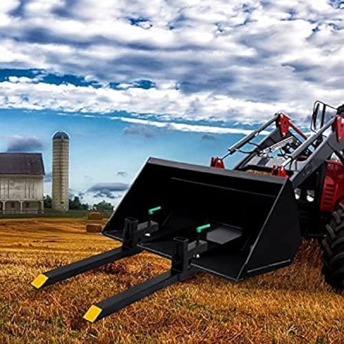 Clamp On Debris Forks To 48-60" Bucket, Heavy Duty Pallet Fork Fit For Loader Bucket Skidsteer Tractor,43''without Stabilizer Bar - size: 43''without Stabilizer Bar