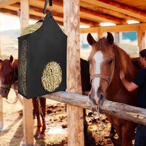 Hay Feeder with Adjustable Straps for Hanging Goat Hay Bags，Large Capacity hay Bags for Horses, Goats, Cattle, Donkeys and Other Animals Black - color: 1 Pcs