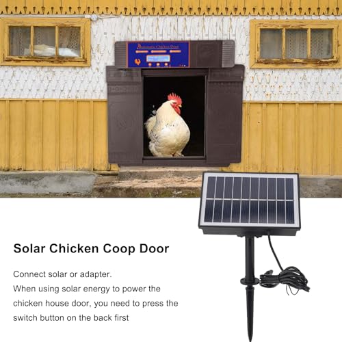 Automatic Chicken Coop Door Opener, Solar Battery Powered with LED Display, Timer Function, Double Doors Electric for Chickens, Ducks, Geese, Easy to Set Opening and Closing Time (Dark Brown) - color: Dark Brown