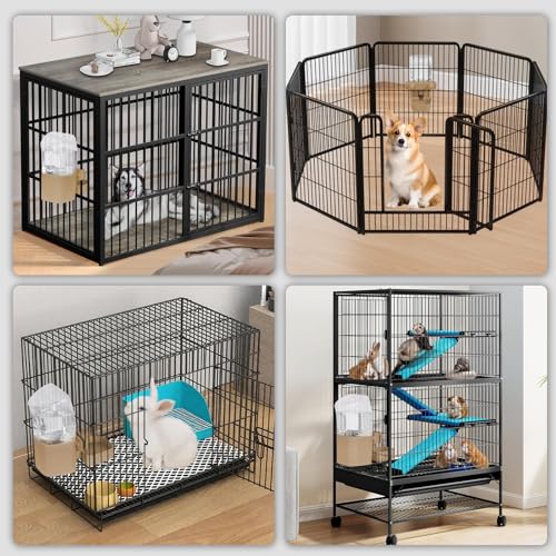 50 oz Rabbit Water Dispenser,Gravity Dog Water Bowl Dispenser for Cage,Auto Water Bottle for Ferret,Cat,Dog and Other Animals, Compatible with Widemouth Cages - color: Brown