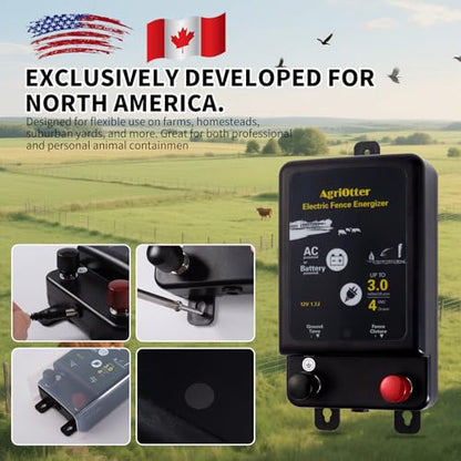 Electric Fence Charger,2 in 1 Electric Fence Energizer,Plug-in & 12V Battery, Waterproof & Safe Wide Coverage Energizer for Farms, Suburban Homes, Gardens, Livestock, Pets & More,2025 New Tech