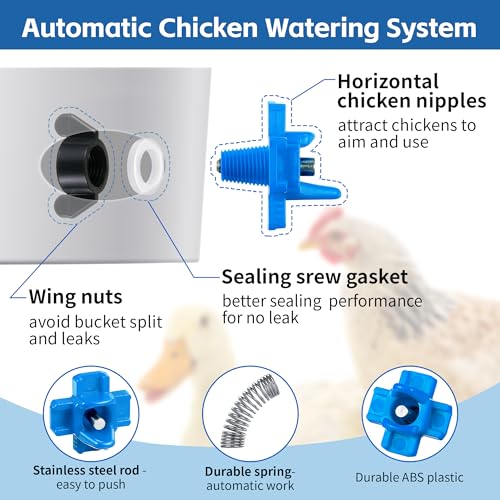 Dreyoo 12 Pcs Horizontal Chicken Waterer Nipples with Drill Bit, Leakproof Chicken Water Nipple, Durable ABS Plastic & Stainless Steel Poultry Watering Nipples for Coop Outdoor Use (Blue)
