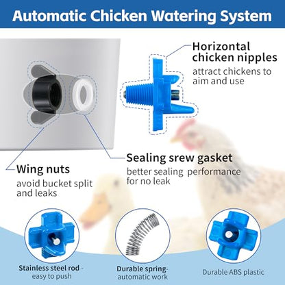 Dreyoo 12 Pcs Horizontal Chicken Waterer Nipples with Drill Bit, Leakproof Chicken Water Nipple, Durable ABS Plastic & Stainless Steel Poultry Watering Nipples for Coop Outdoor Use (Blue)