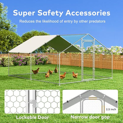 Large Metal Chicken Coop with Waterproof and UV-Resistant Cover,Chicken Run Outdoor Walk-in Cage Rabbit Duck Hen House for Backyard Farm Use, Spire Roof(10’ W x 13.2’ L x 6.4’ H) - size: 13x9.9Ft-Spire