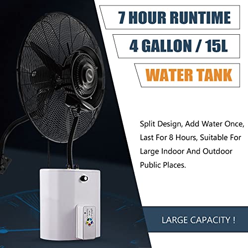Cooling Fan with Mist,60°Oscillating Wall-Mounted Misting Fan,Industrial Shop Garage Barn Workspace Misting Fans with 3 Wind Modes,71cm/28in