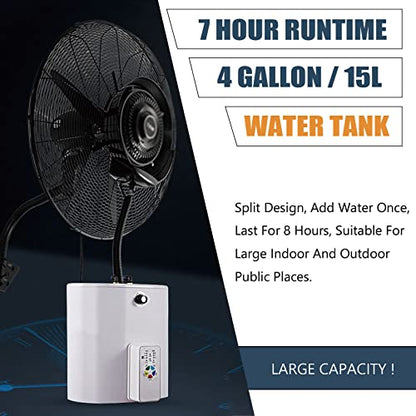 Cooling Fan with Mist,60°Oscillating Wall-Mounted Misting Fan,Industrial Shop Garage Barn Workspace Misting Fans with 3 Wind Modes,71cm/28in