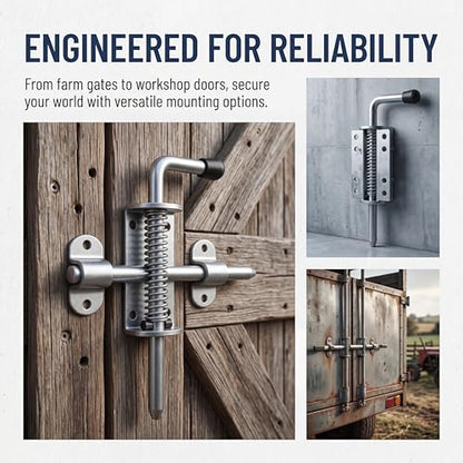 6.5 Inch Spring Loaded Latch Pin, Heavy Duty Metal Barrel Bolt Door Lock with Powder Coated Finish, 12mm Thick Gate Latch for Sheds, Utility Trailers and Corral Gates