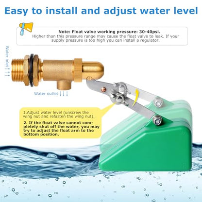 Brass Float Valve 3/4 Inch Water Float Valves with Adjustable Arm, Livestock Water Tank Float Valve Switch Brass Float Ball Valve Shut Off Pool Auto Fill Valve for Automatic Waterer - style: 3/4" Green