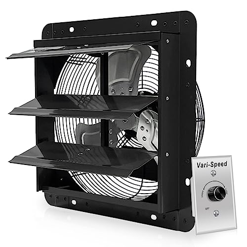 VENTISOL 12 Inch Shutter Exhaust Fan With Variable Speed Controller,1450CFM Wall Mounted Ventilation Fan, Vent Fan For Greenhouses,Shop,Home Attic,Garage Ventilation,Black - size: 12" Fan with Speed Controller