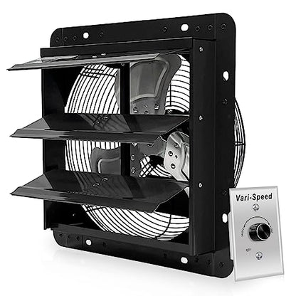 VENTISOL 12 Inch Shutter Exhaust Fan With Variable Speed Controller,1450CFM Wall Mounted Ventilation Fan, Vent Fan For Greenhouses,Shop,Home Attic,Garage Ventilation,Black - size: 12" Fan with Speed Controller