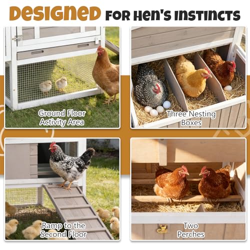 2-Story Wooden Chicken Coop, Outdoor Poultry House with Removable Leak-Proof Tray, Nesting Box, 2 Perches, Ventilation Metal Mesh, Rabbit Hutch for Small Animals, Backyard, Garden