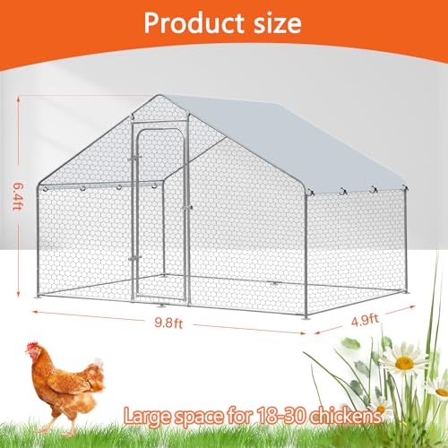 Outdoor Metal Chicken Coop Large Walk-in Poultry Cage Spire-Shaped Chicken Run with Waterproof and Anti-Ultraviolet Cover for Outside,Backyard and Farm,4.9' L*9.8' W*6.4' H - size: 58.8"L x 117.6"W x 76.8"H