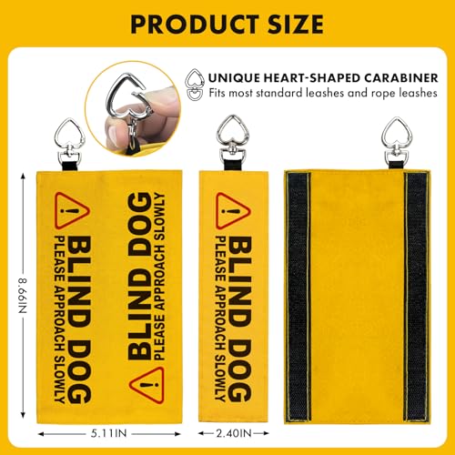 Blind Dog Leash Wrap, Visible Yellow Warning Sleeve with Heart Snap Hook, Please Approach Slowly Sign for Blind & Vision Impaired Pets, Durable Double-Sided Canvas Lead Cover - color: Blind Dog