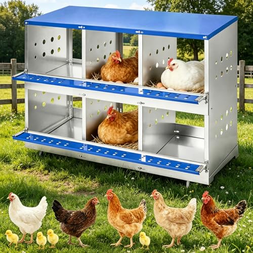 Galvanized Steel Chicken Nesting Box, Big Laying Box for Hens & Ducks, Wall-Mountable, Convenient Egg Collection, Easy Clean, Vented Design for Healthy Flock - color: Blue, size: 6 Compartment