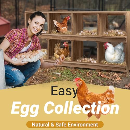 Neoaider Nesting Boxes for Chickens 8 Compartment, Wall-Mounted Wooden Chicken Nesting Box, Ensuring Comfortable Egg Laying, Preventing Egg Falls, Perfect for Backyard and Poultry Farms - size: 50.0"L x 14.7"W x 26.0"H