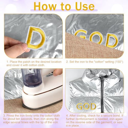 ASTARON 72 Pcs Iron on Letters and Numbers Patches, 1.5 Inch Letters A-Z Numbers 0-9 Embroidered Applique Patches Alphabet Cloth Patch for Clothes, Bags, Socks, Jeans, Hat, DIY Accessories(Gold) - color: Gold