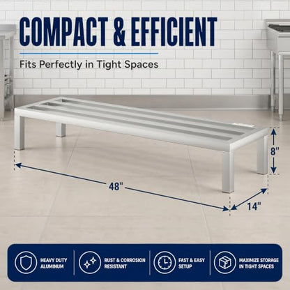 48" x 14" x 8" Aluminum Dunnage Rack – Heavy Duty Floor Storage Stand, NSF for Commercial Use - size: 48"W x 14"D x 8"H