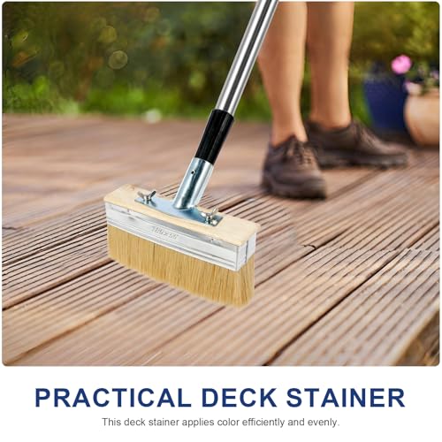 2-Pack Deck Stain Brush Set with 67" Extension Pole – 6.88" Wide Boar Bristle Blend Paint Brush for Wood Deck, Fence, Wall, Furniture – Multi-Surface Applicator for Stain, Limewash, Latex Paint - style: 2pcs