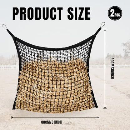2 PCS Slow Feed Hay Net for Horses, Large Capacity Hay Bags for Horses Goats Sheep Donkey Trailer Full Day Feeding, Easy to Fill and Hang, Black, 35 x 31 Inch - size: 2PCS
